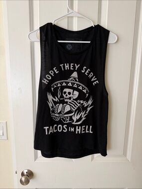 Black Graphic Muscle Tank Top - Hope They Serve Tacos In Hell